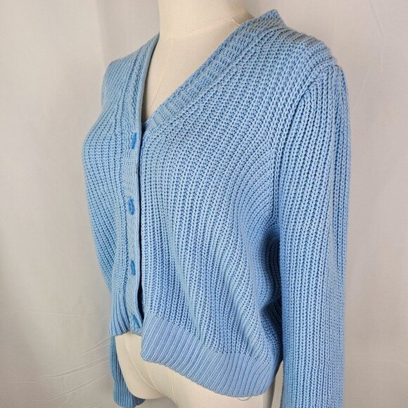 Moon & Madison Light Blue Button-Up Knit Cropped Cardigan Sweater Large - Picture 3 of 10